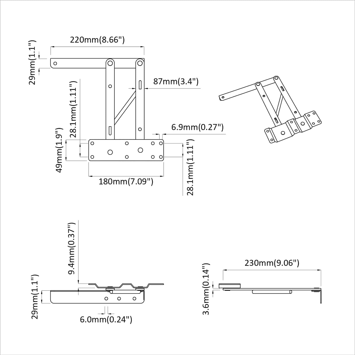 Seng Løftemekanisme 2 pcs Svart 340 x 95 x 40 mm Jern