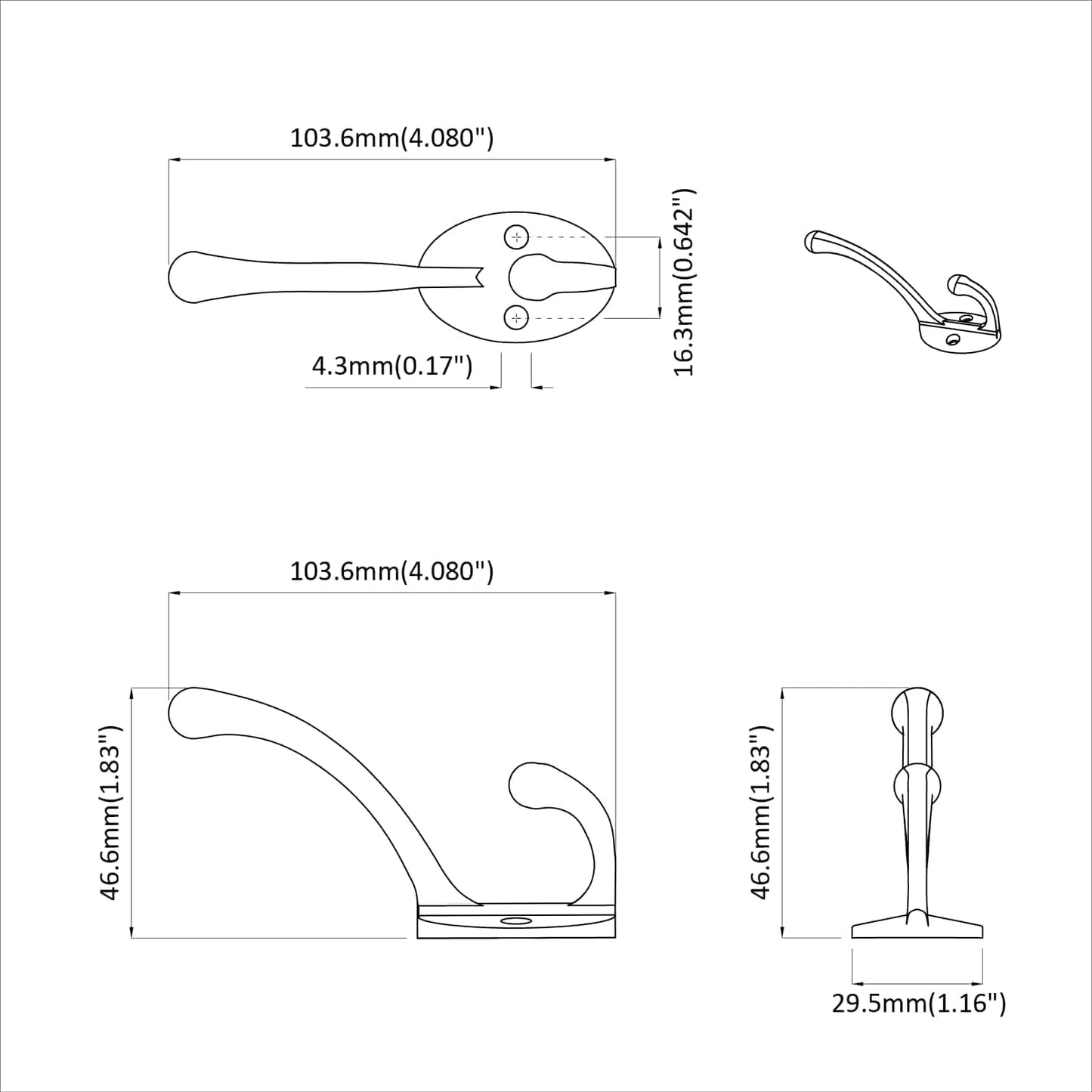 Tøy krok 346 pcs Svart 102 x 29 x 47mm Sinklegering