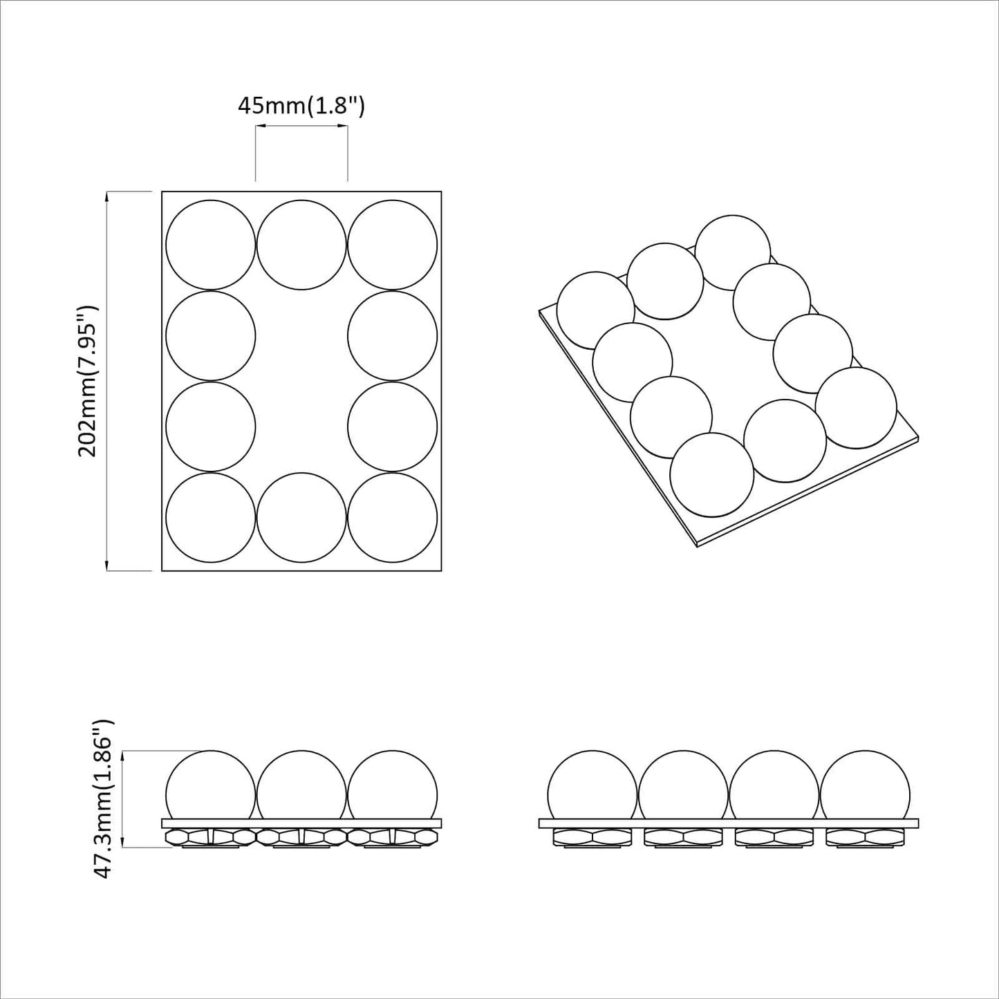 Speillamper 12 pcs Hvit 4,5 x 4,5 x 4,8 cm Plast