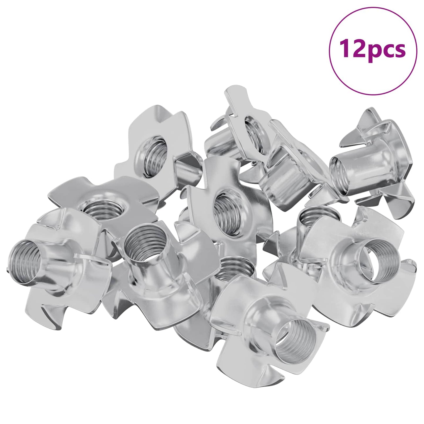 Pronget T-mutter 12 pcs sølv M6 mm Stål