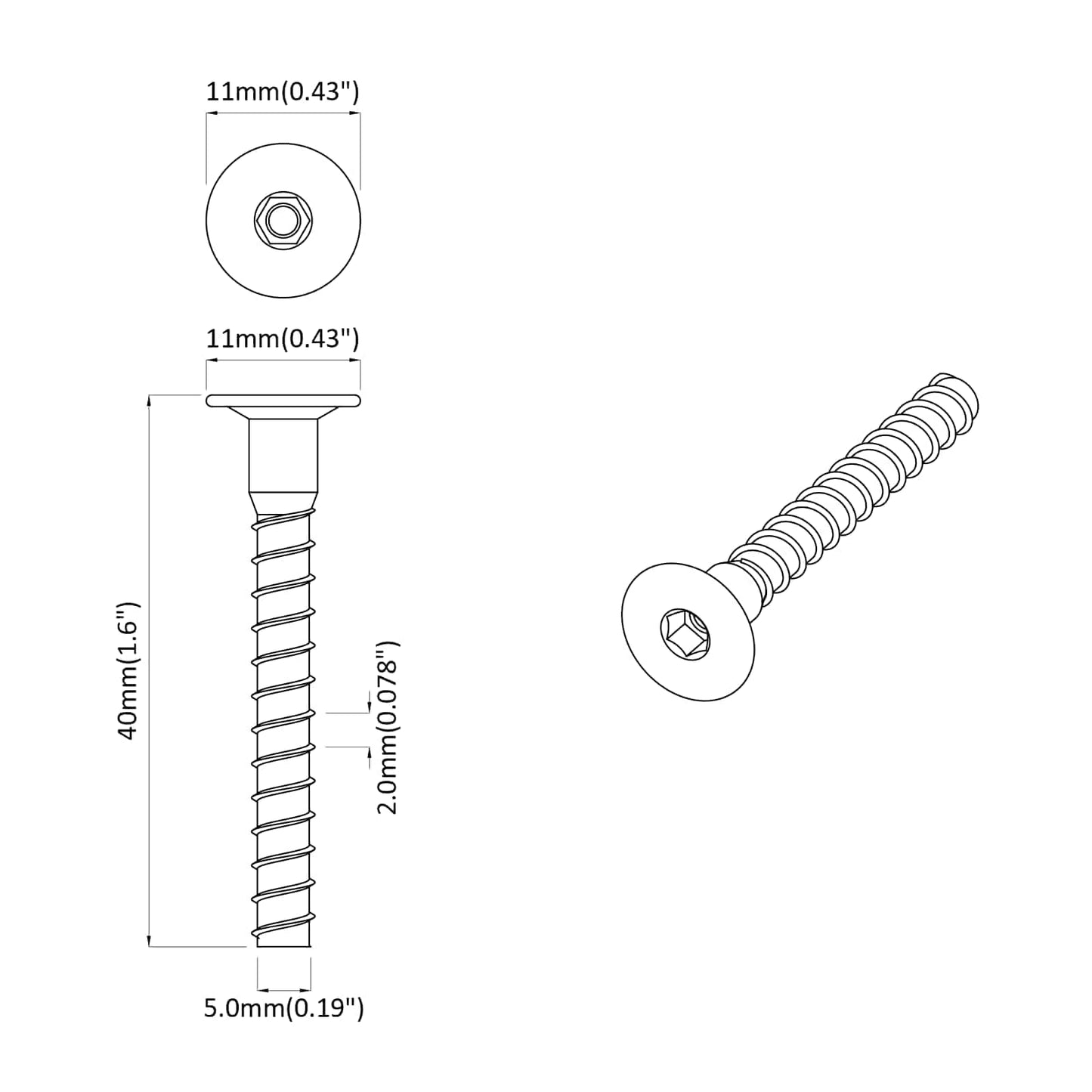 Skrue 12 pcs Sinkbelagt 5 x 40 mm Jern