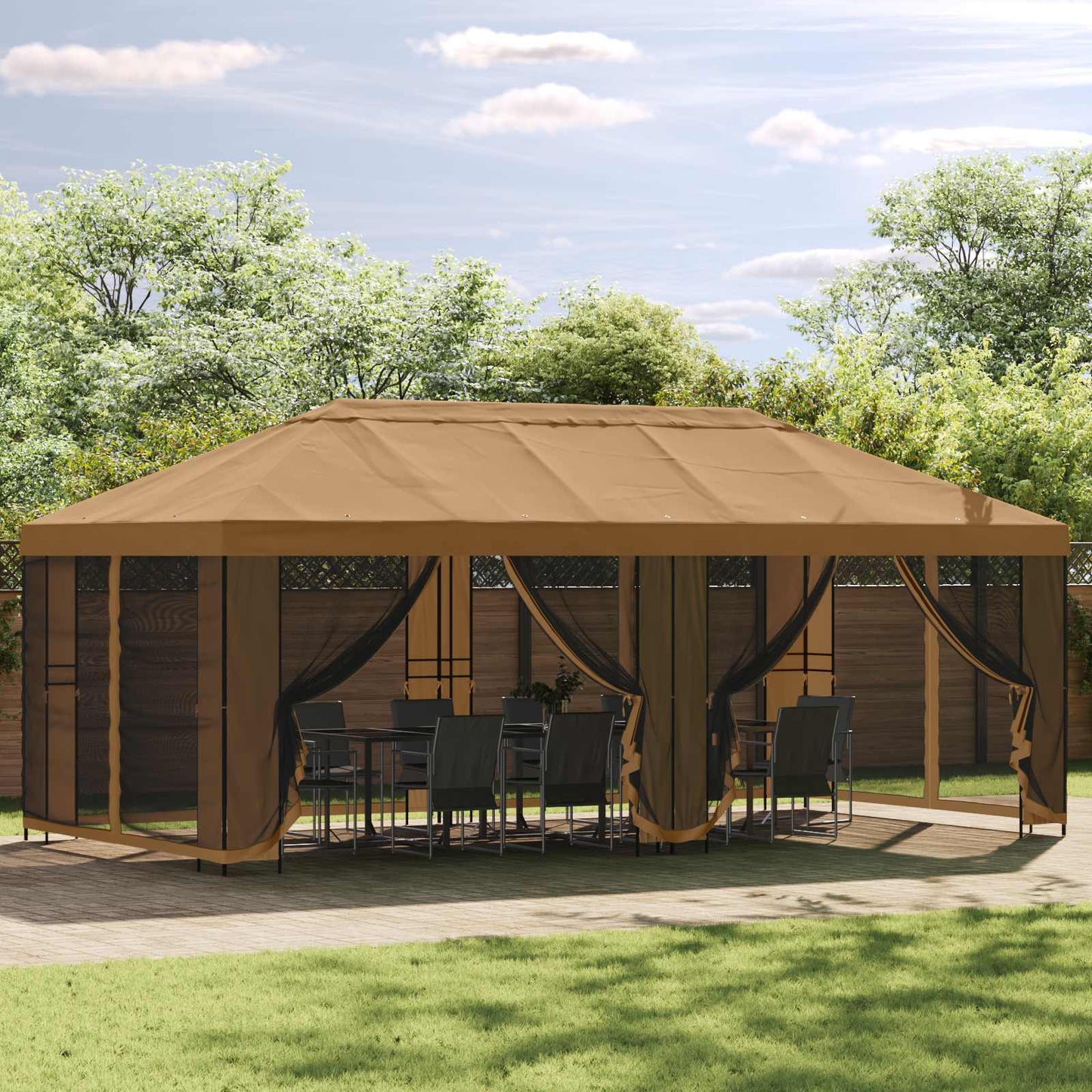 Paviljong med sidevegger 6 x 3 m Beige Polyester og stål 190