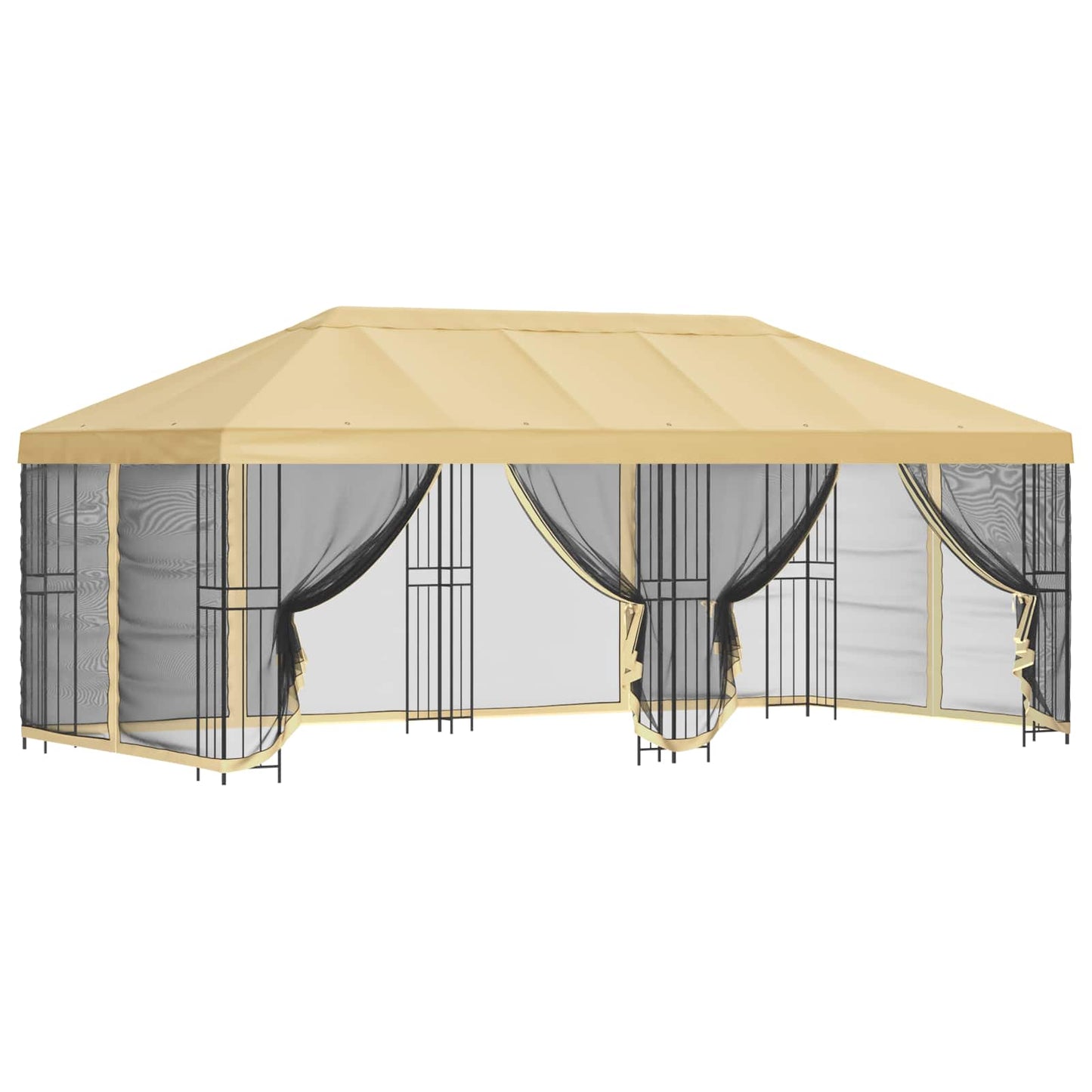 Paviljong med sidevegger 6 x 3 m Krem Polyester og stål 190