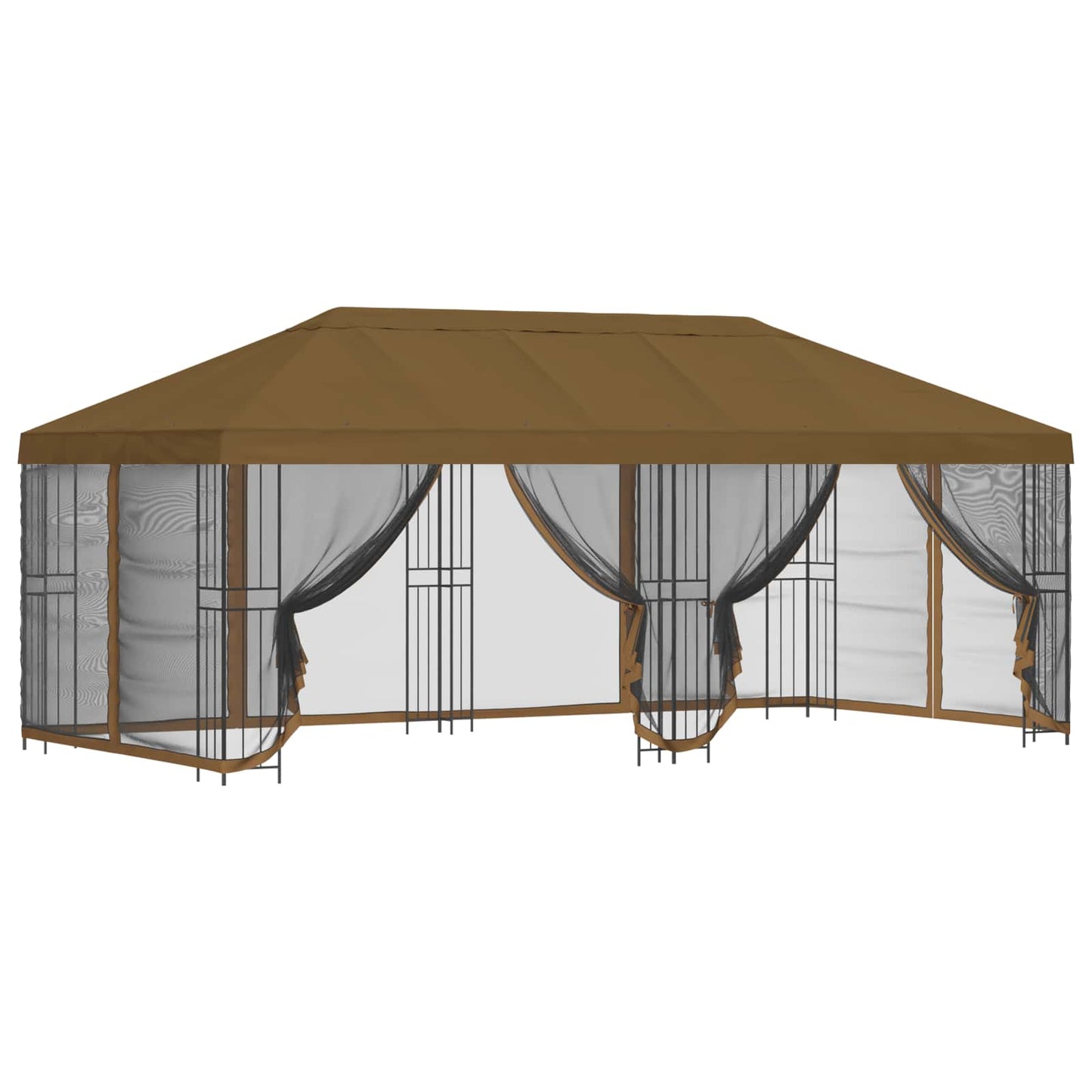 Paviljong med sidevegger 6 x 3 m Gråbrun Polyester og stål 190