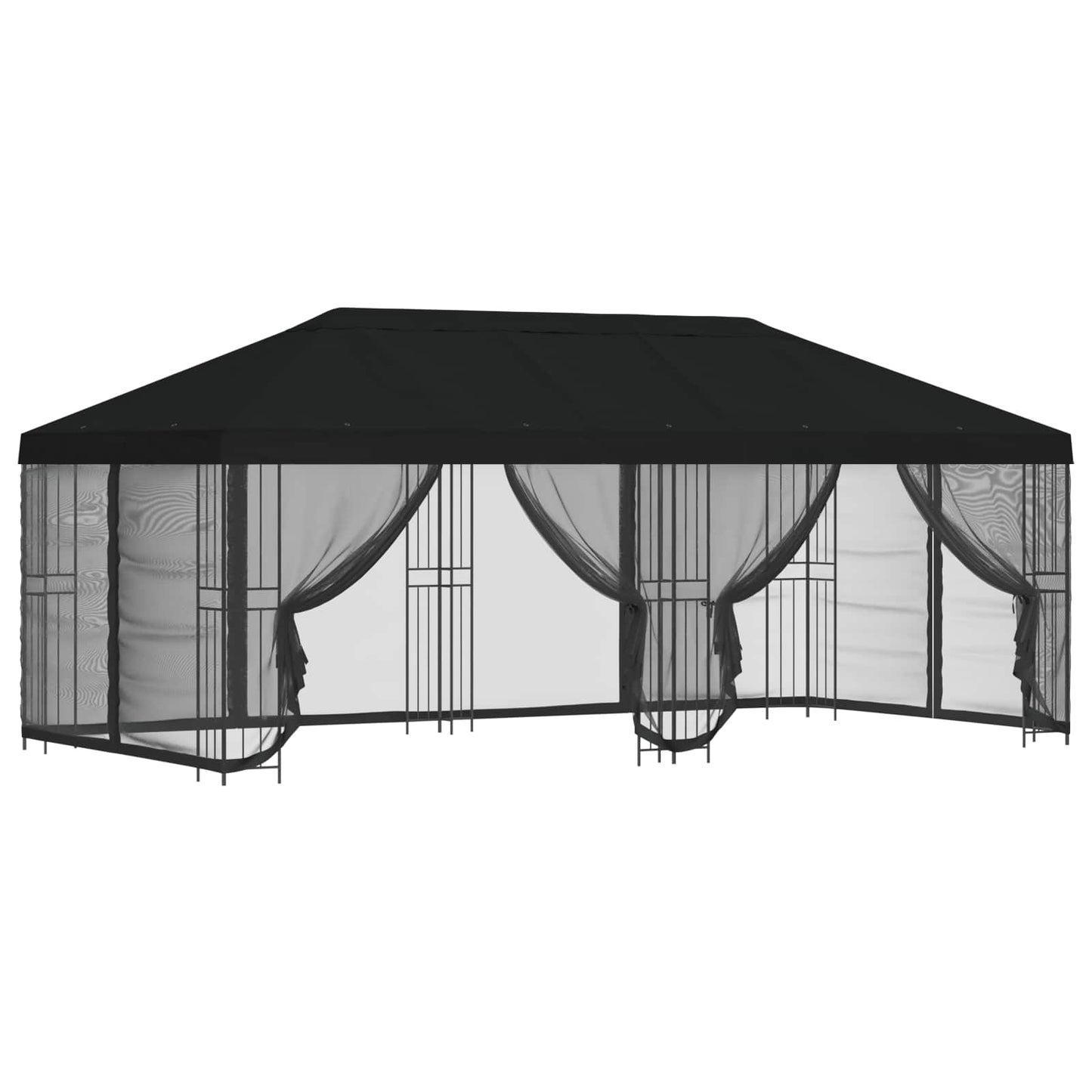 Paviljong med sidevegger 6 x 3 m Svart Polyester og stål 190