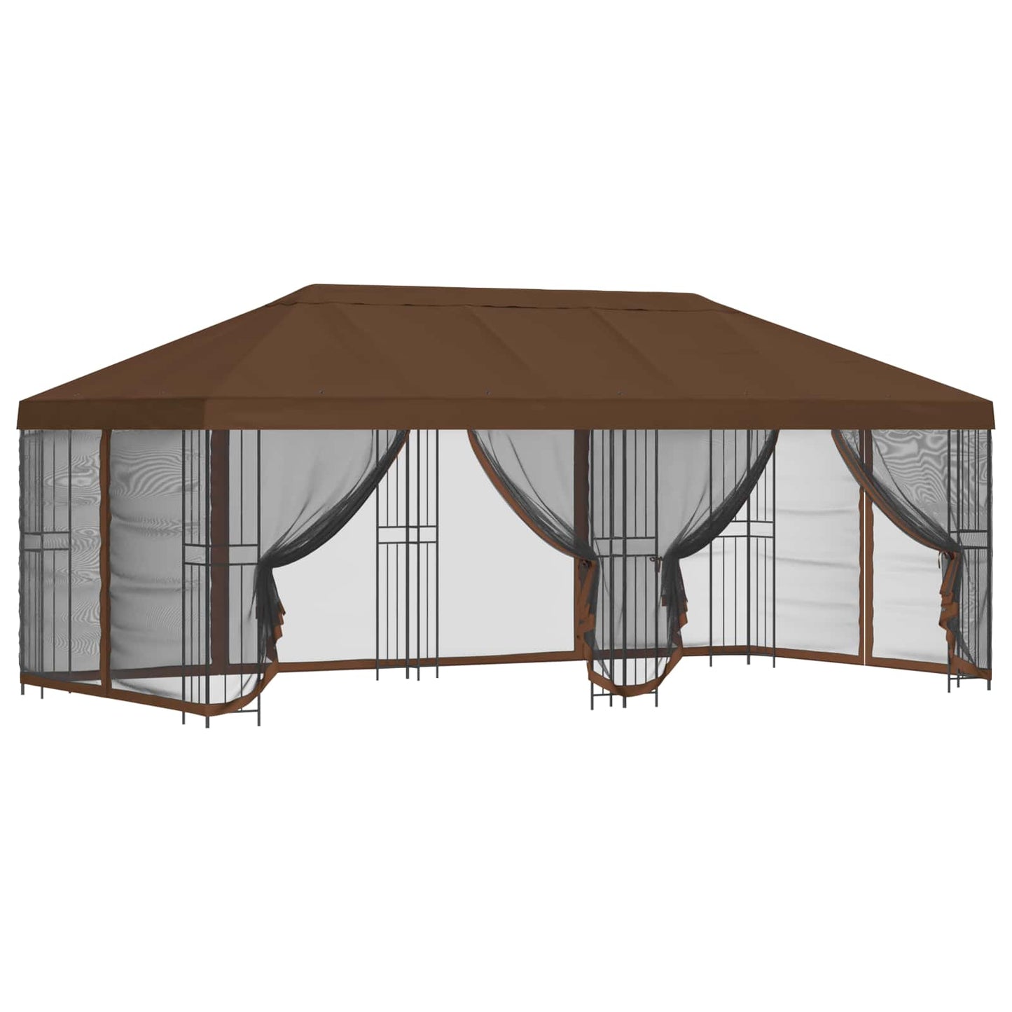 Paviljong med sidevegger 6 x 3 m Brun Polyester og stål 190