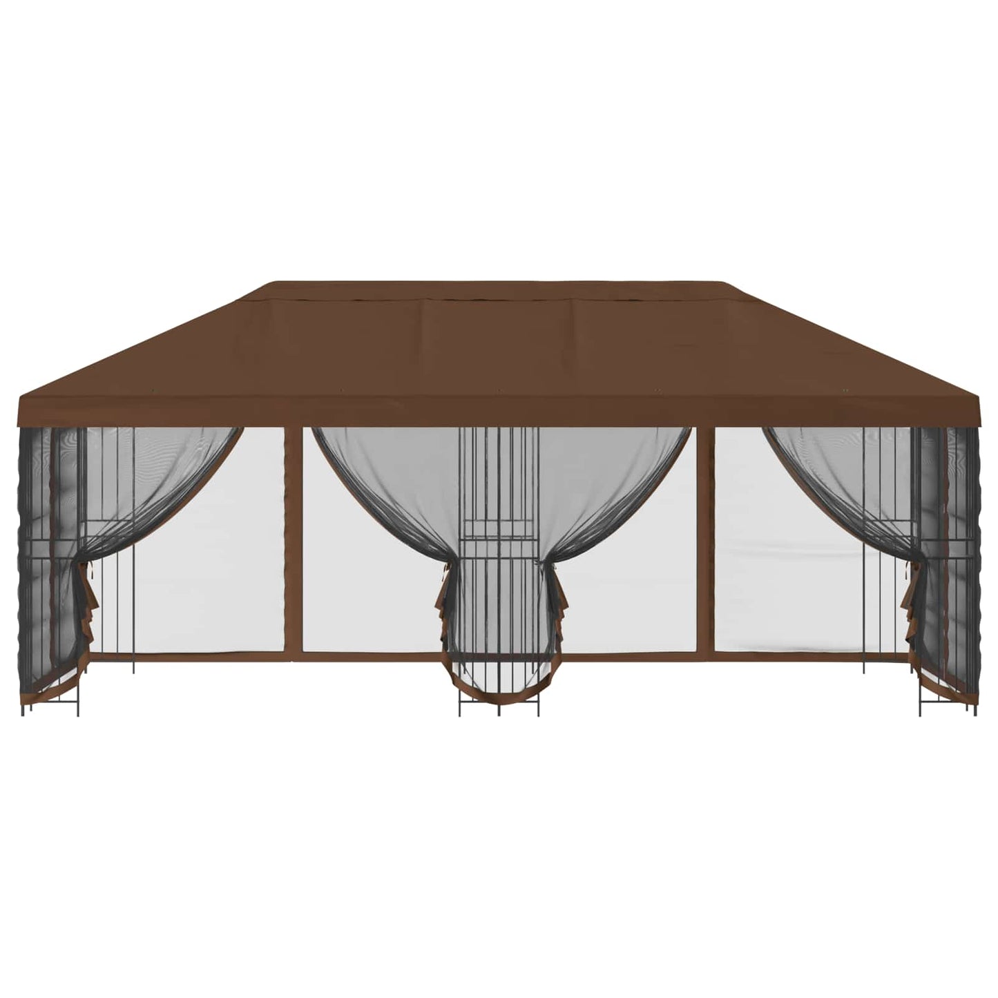 Paviljong med sidevegger 6 x 3 m Brun Polyester og stål 190