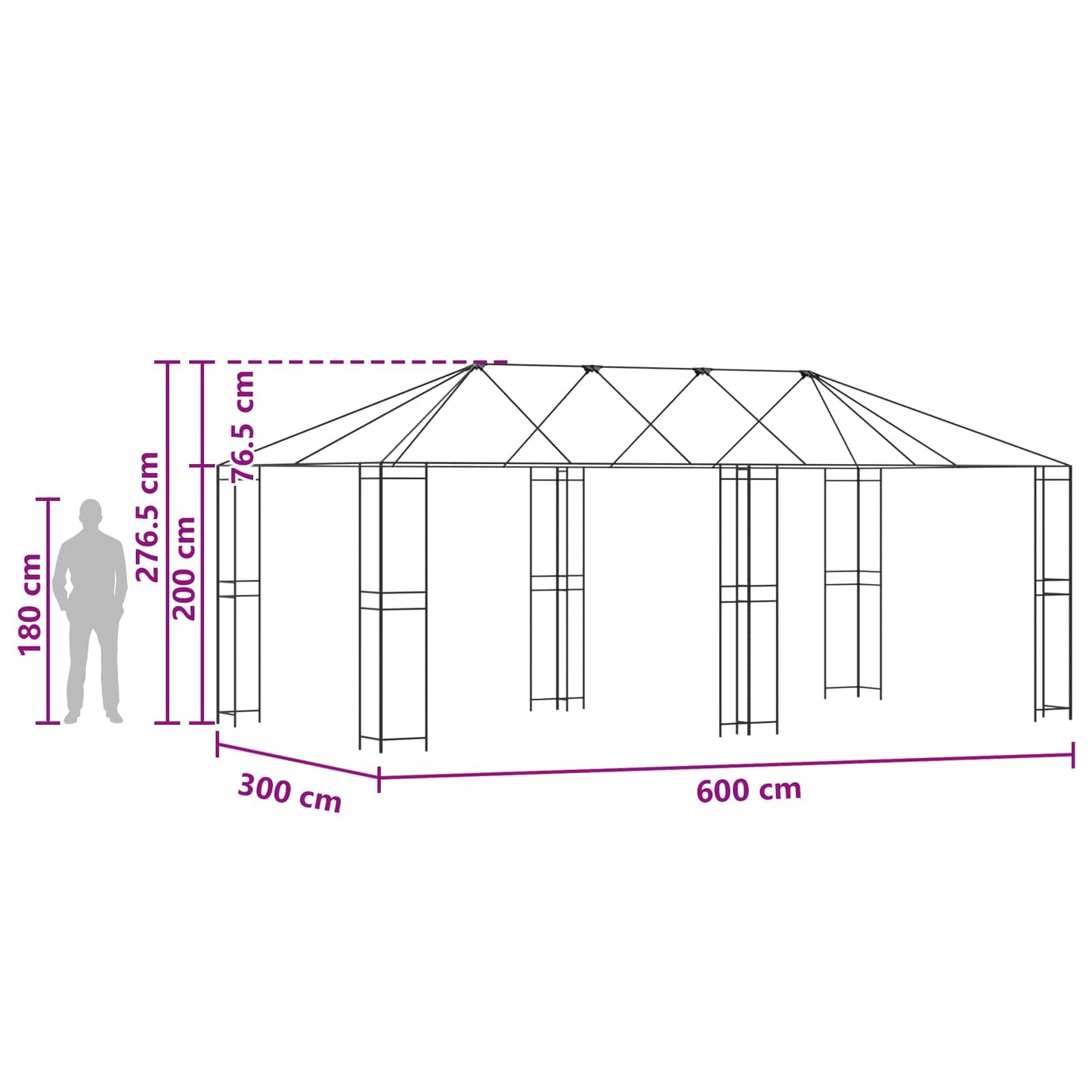 Gazebo Ramme 6 x 3 m Svart Stål