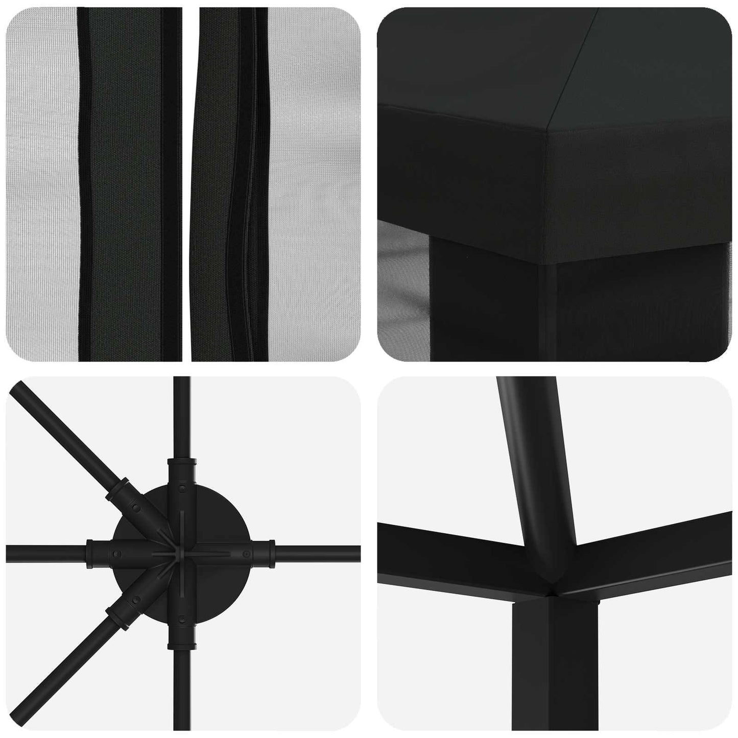 Paviljong med sidevegger 6 x 3 m Svart Polyester og stål 190