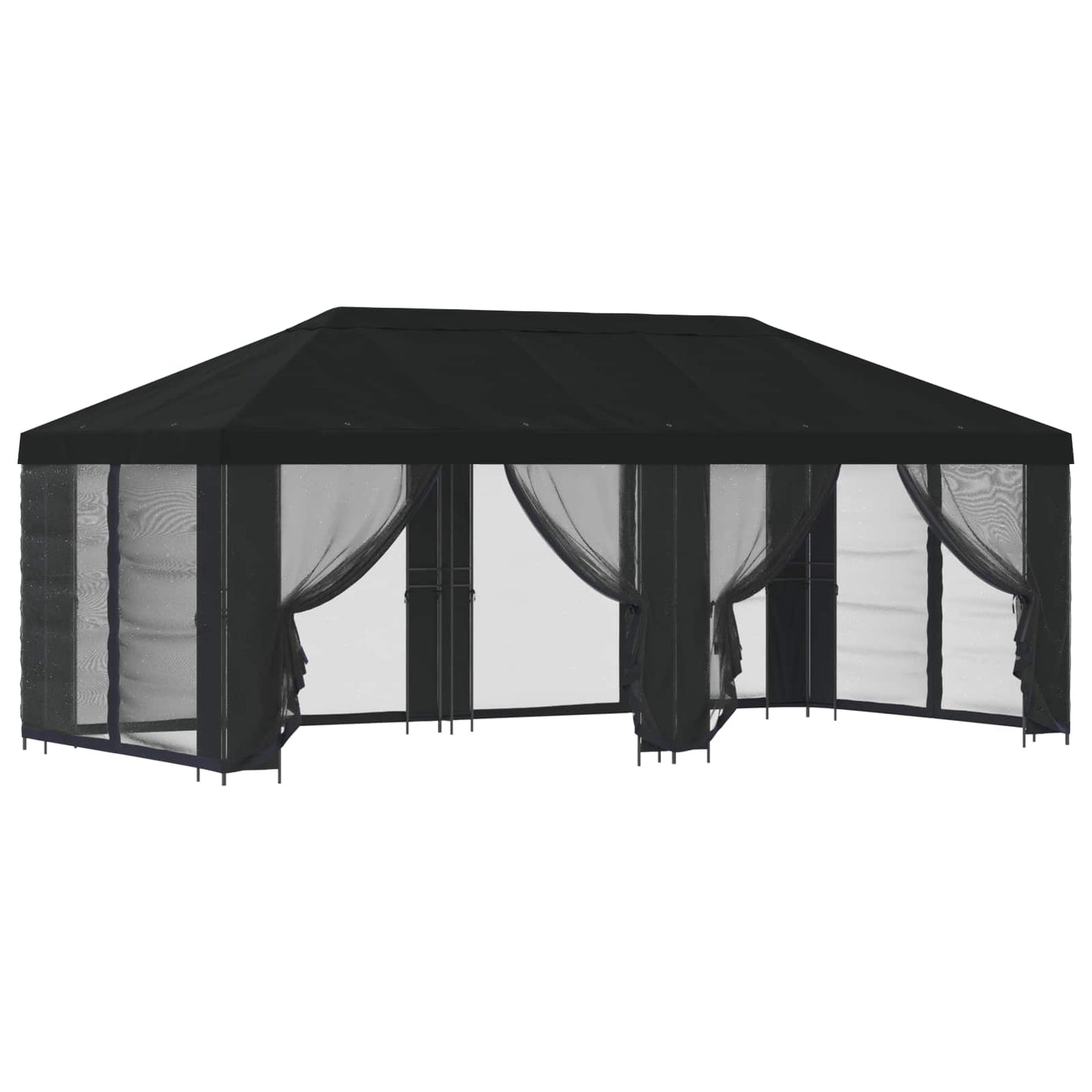 Paviljong med sidevegger 6 x 3 m Svart Polyester og stål 190