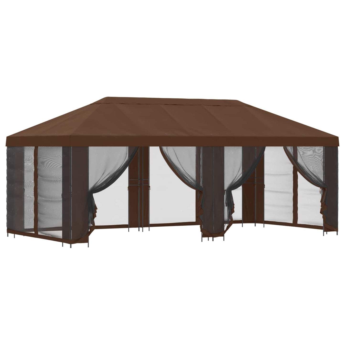 Paviljong med sidevegger 6 x 3 m Brun Polyester og stål 190