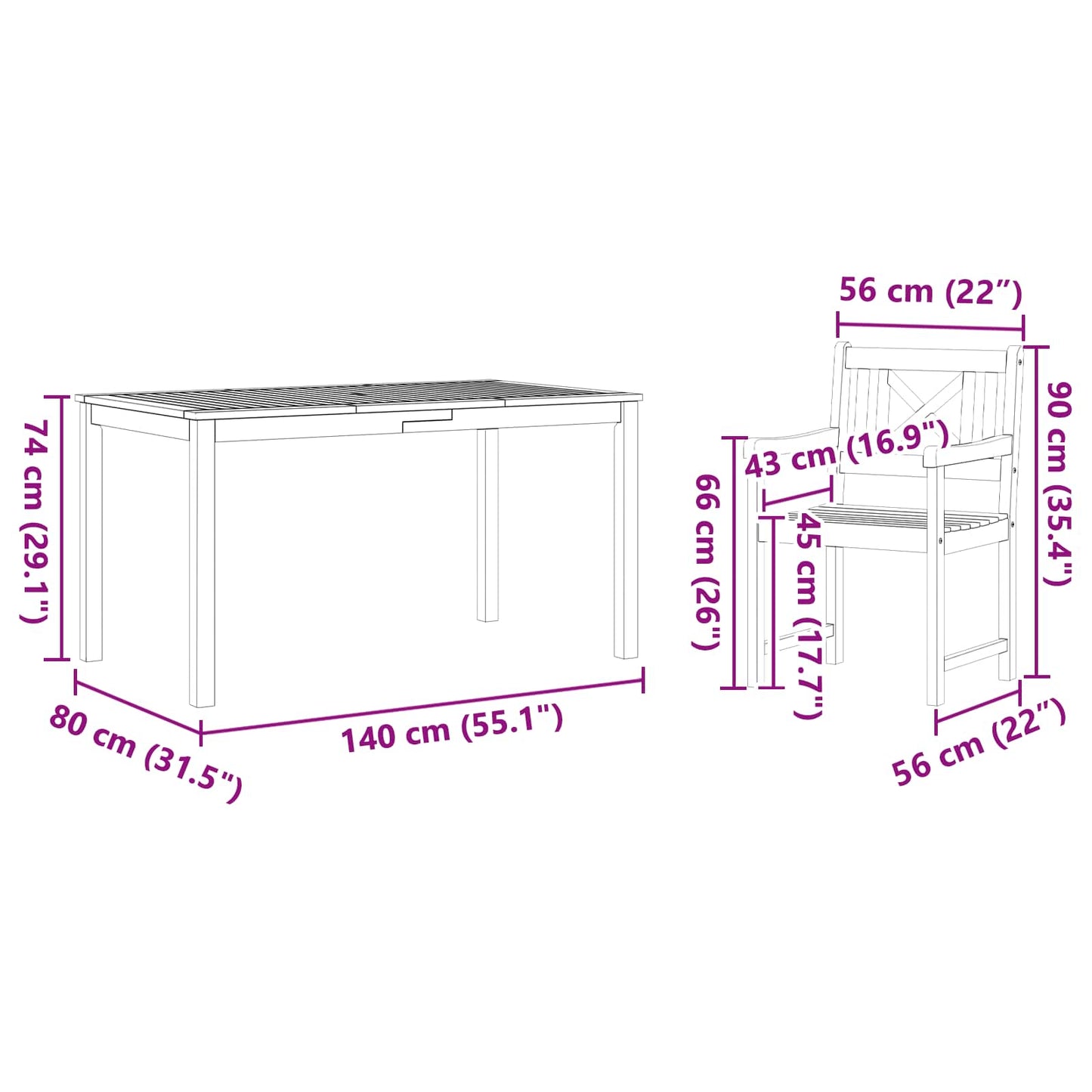 Hage Spisegruppe 7 pcs Brun Solid akasietre