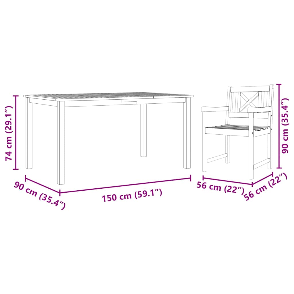 Hage Spisegruppe 5 pcs Brun Solid akasietre vidaXL