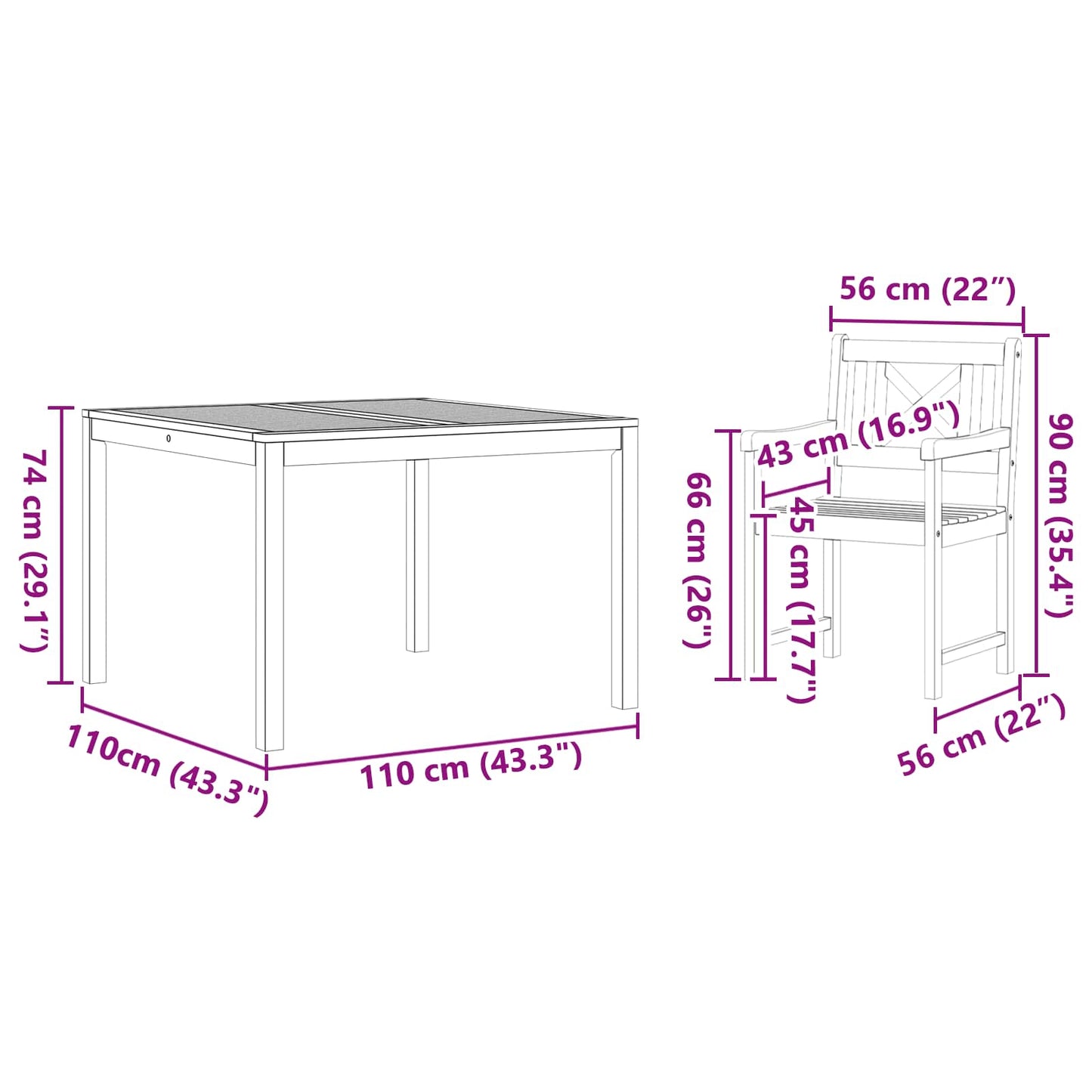 Hage Spisegruppe 3 pcs Brun Massivt akasietre