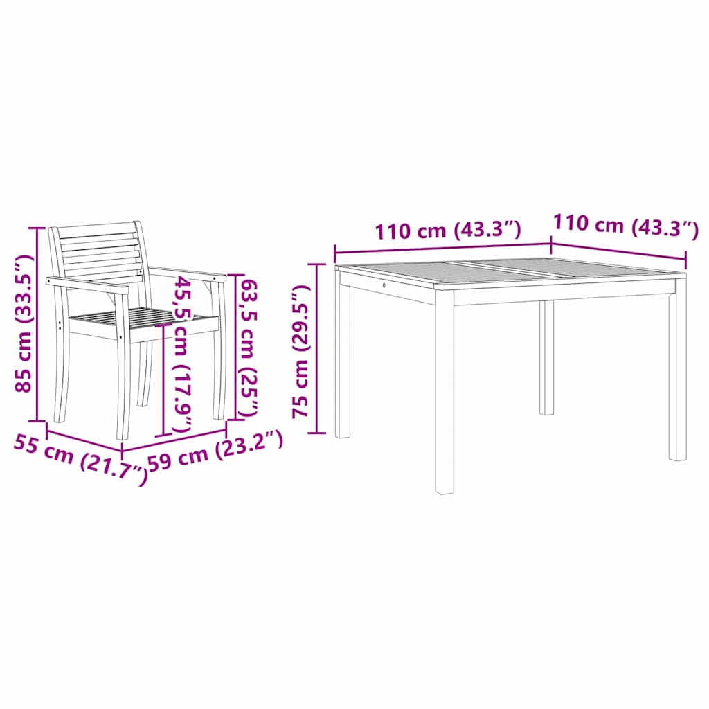 Hage Spisegruppe 3 pcs Brun Solid akasietre