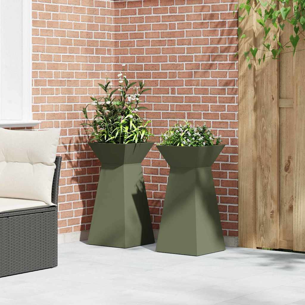 Søyleplanter 2 pcs Olivengrønn 35 x 35 x 73 cm