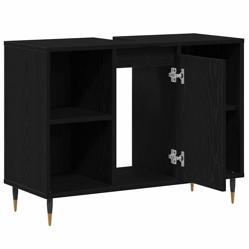 Baderomsskap med hylle Svart 80 x 33 x 60 cm Konstruert tre