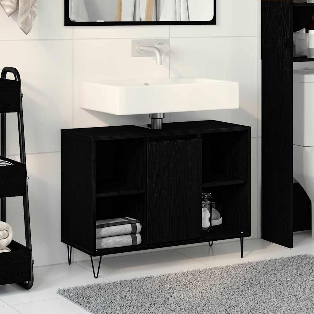 Baderomsskap med hylle Svart 80 x 33 x 60 cm Konstruert tre