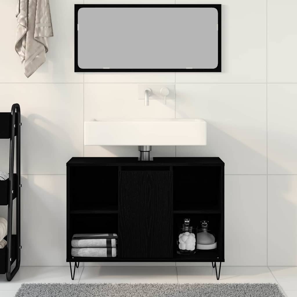 Baderomsskap med hylle Svart 80 x 33 x 60 cm Konstruert tre