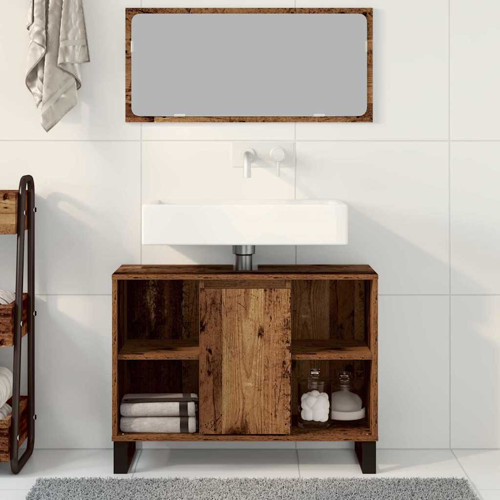 Baderomsskap med hylle Gamle tre 80 x 33 x 60 cm Konstruert tre