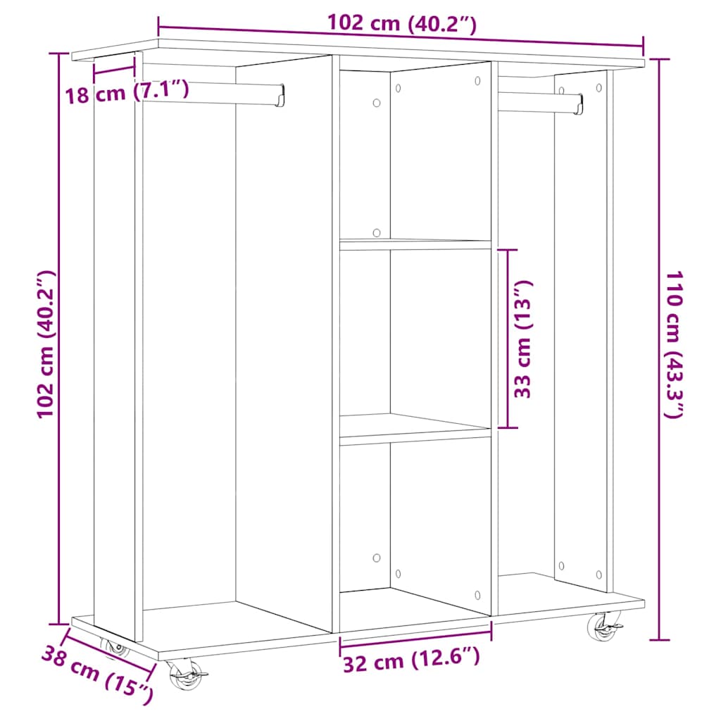 Garderobeskap Svart eik 102 x 38 x 110 cm Konstruert tre