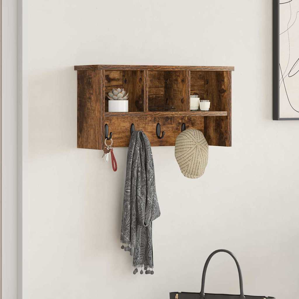 Vegghengt kleshenger Røkt eik 50 x 16 x 26 cm Konstruert tre