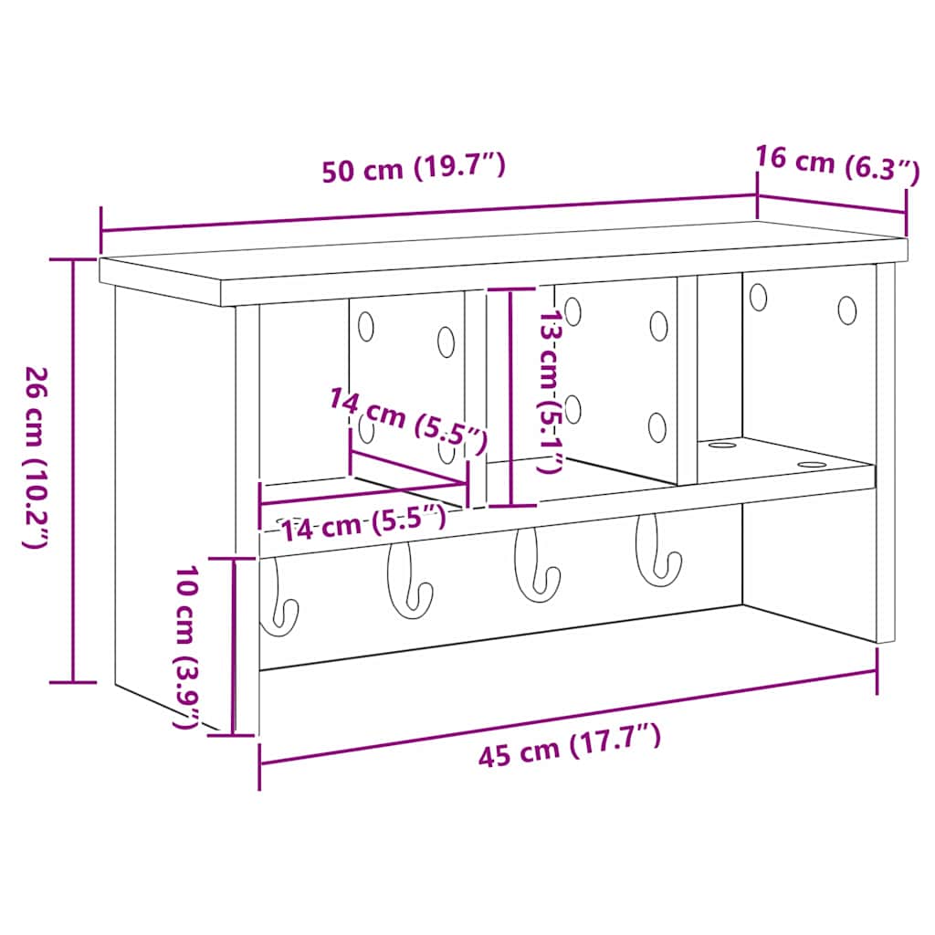 Vegghengt kleshenger Røkt eik 50 x 16 x 26 cm Konstruert tre