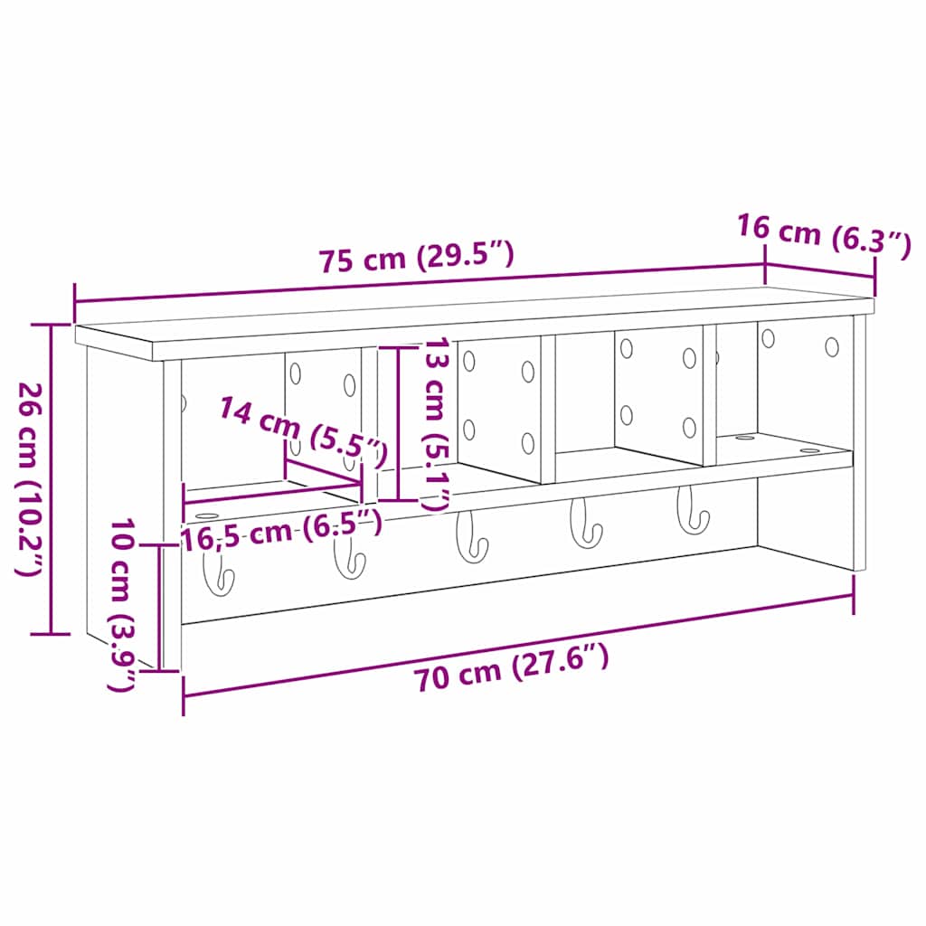Vegghengt kleshenger Svart eik 75 x 16 x 26 cm Konstruert tre vidaXL