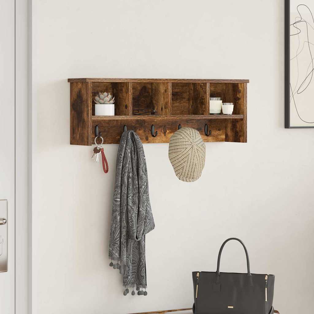 Vegghengt kleshenger Røkt eik 75 x 16 x 26 cm Konstruert tre