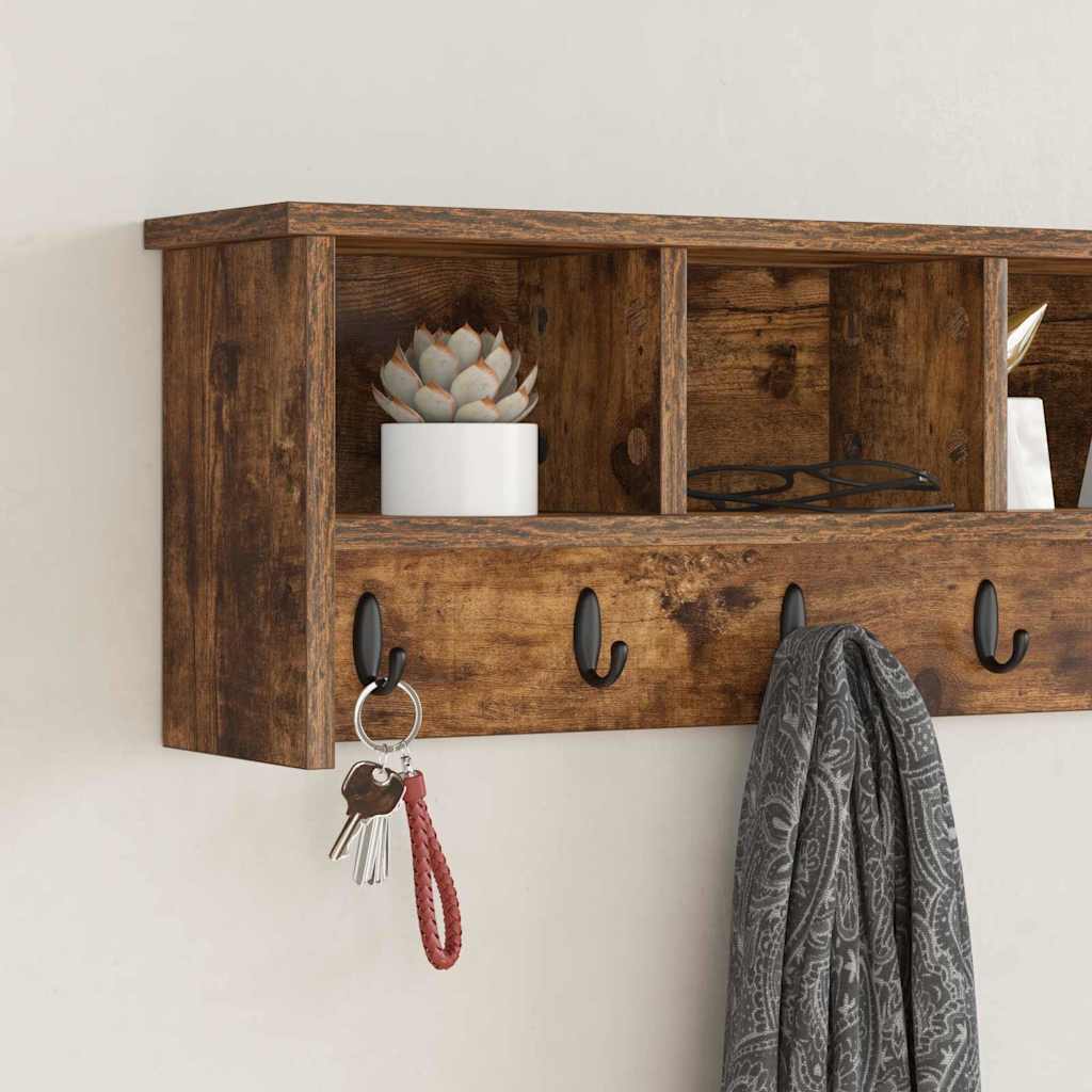 Vegghengt kleshenger Røkt eik 100 x 16 x 26 cm Konstruert tre