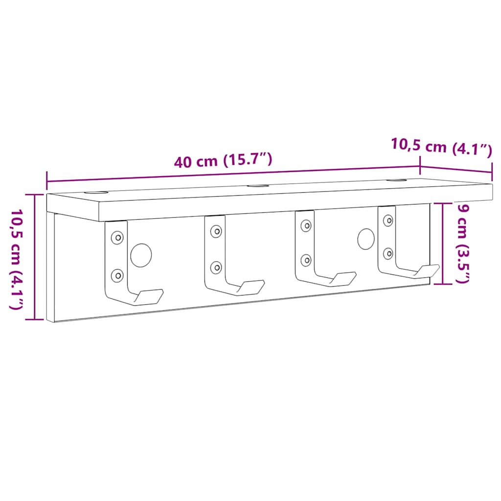Vegghengt kleshenger Hvit 40 x 10,5 x 10,5 cm Konstruert tre