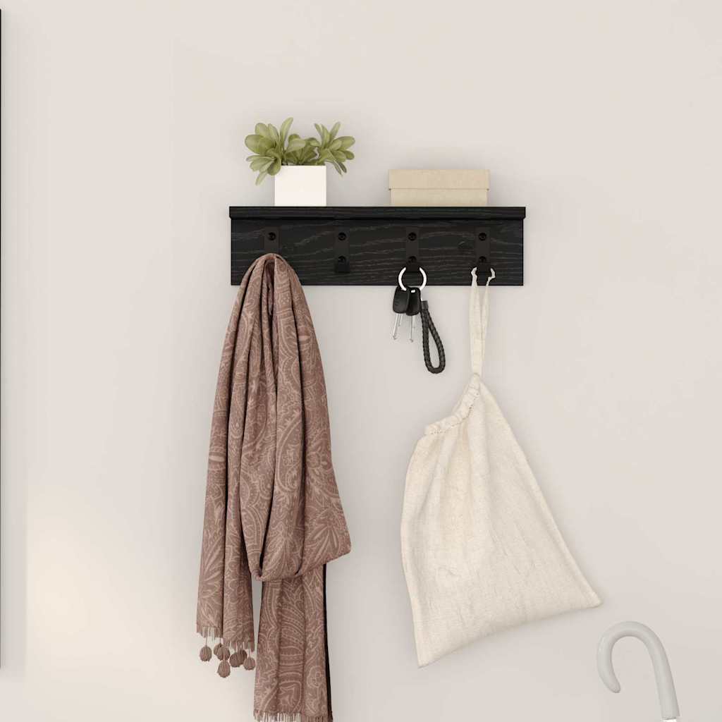 Vegghengt kleshenger med hylle Svart eik 40 x 10.5 x 10.5 cm