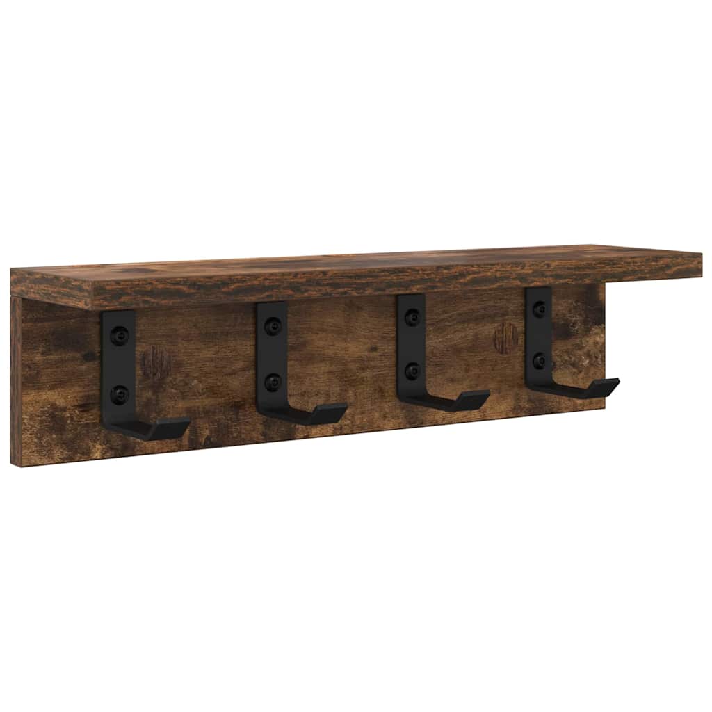 Vegghengt kleshenger med hylle Røkt eik 40 x 10.5 x 10.5 cm