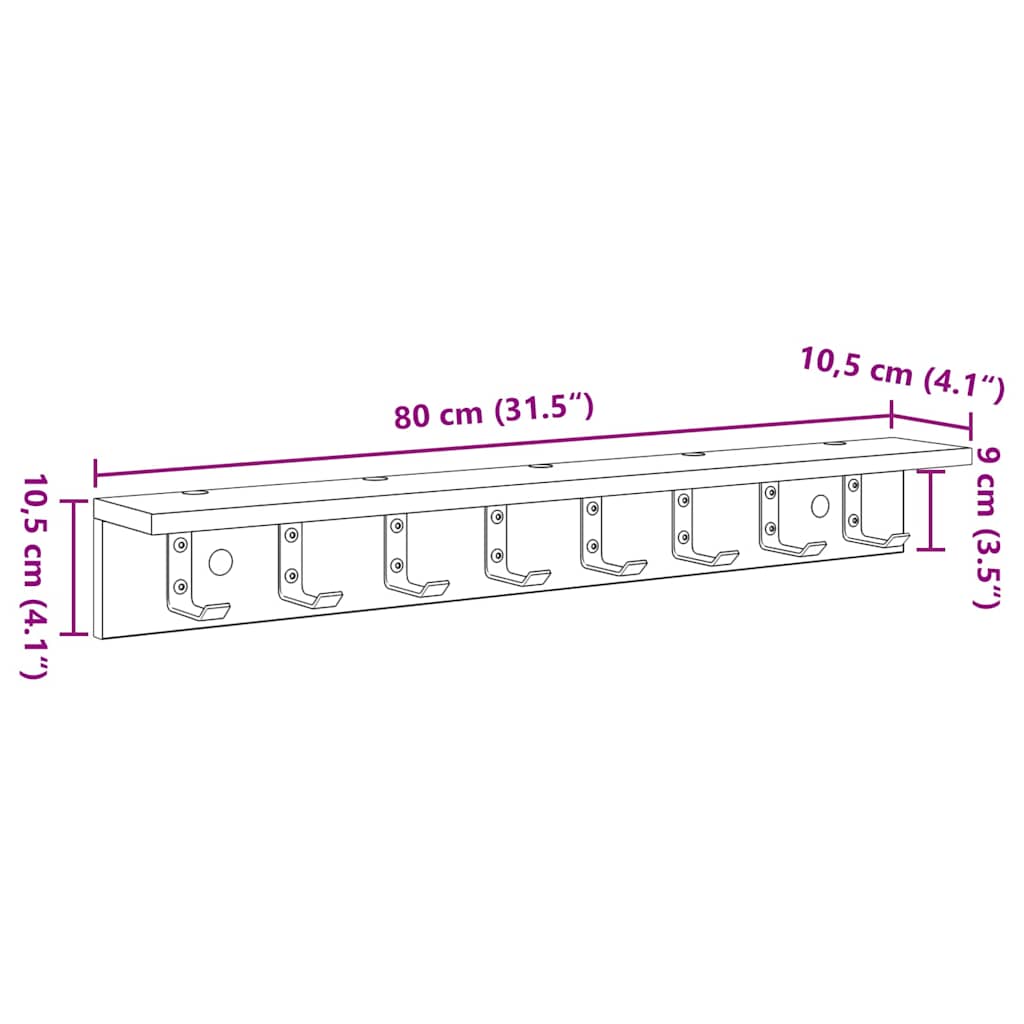 Vegghengt kleshenger Hvit 80 x 10.5 x 10.5 cm Konstruert tre