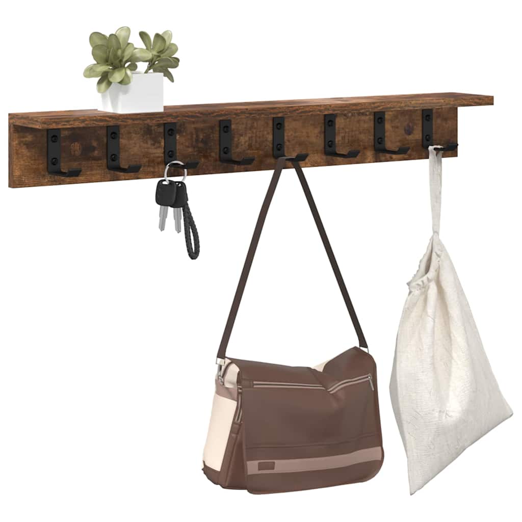 Vegghengt kleshenger med hylle Røkt eik 80 x 10.5 x 10.5 cm
