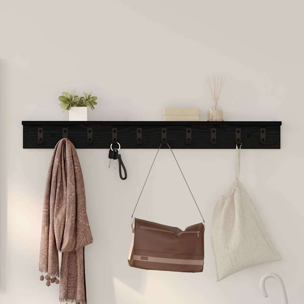 Vegghengt kleshenger med hylle Svart eik 100 x 10.5 x 10.5 cm