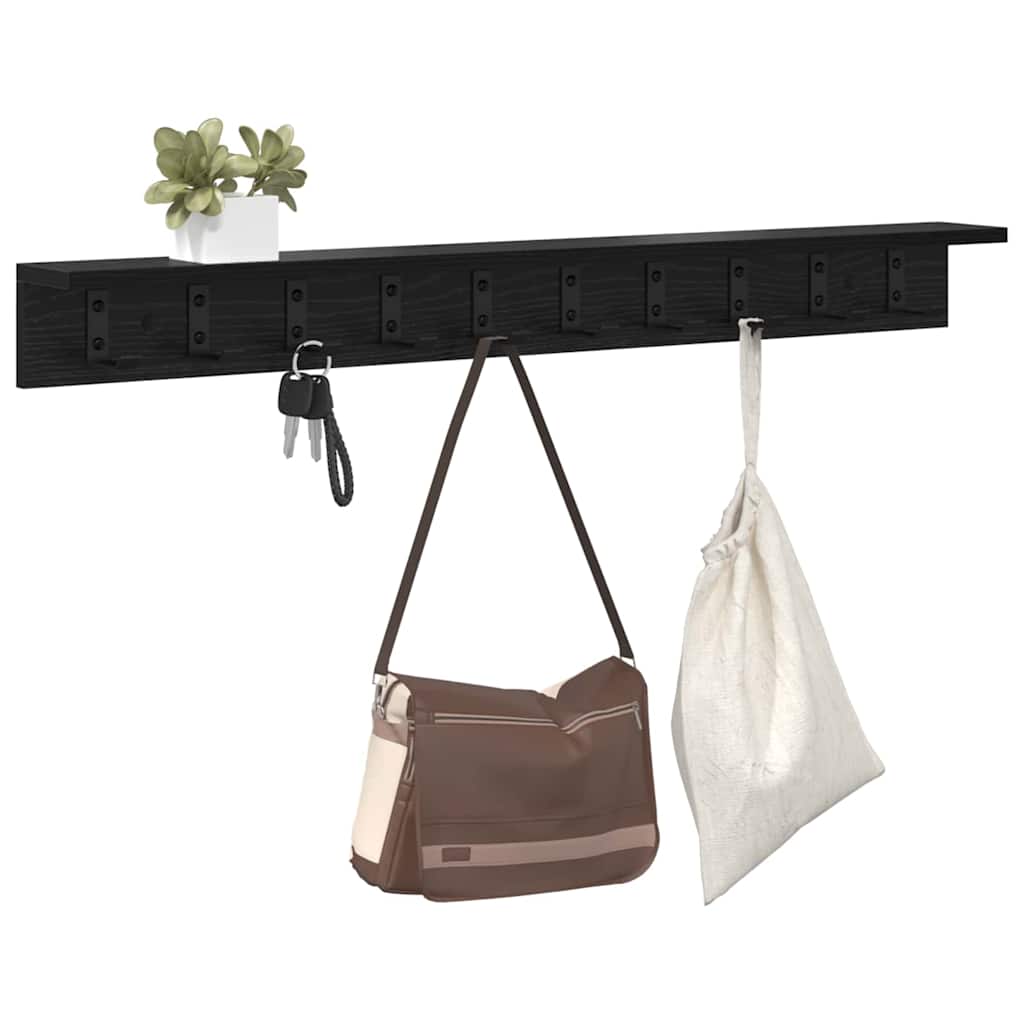Vegghengt kleshenger med hylle Svart eik 100 x 10.5 x 10.5 cm