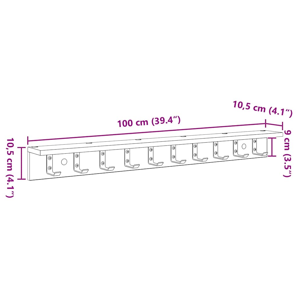 Vegghengt kleshenger Veggmontert Svart Eik 100 x 10,5 x 10,5 cm