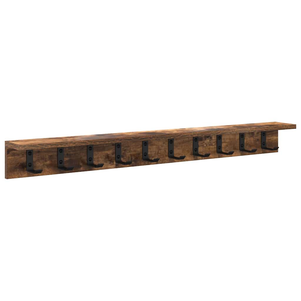 Vegghengt kleshenger med hylle Røkt eik 100 x 10.5 x 10.5 cm