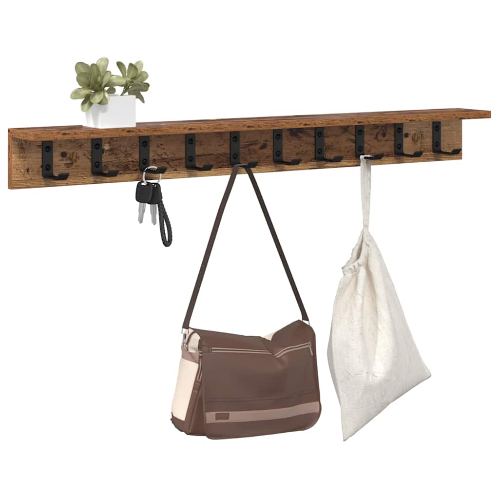 Vegghengt kleshenger med hylle Gammelt tre 100 x 10.5 x 10.5 cm