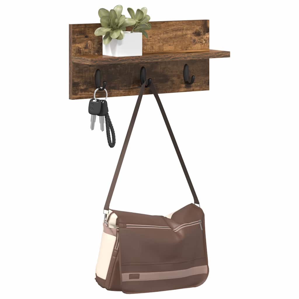 Vegghengt kleshenger Røkt eik 40 x 10.5 x 18 cm Konstruert tre
