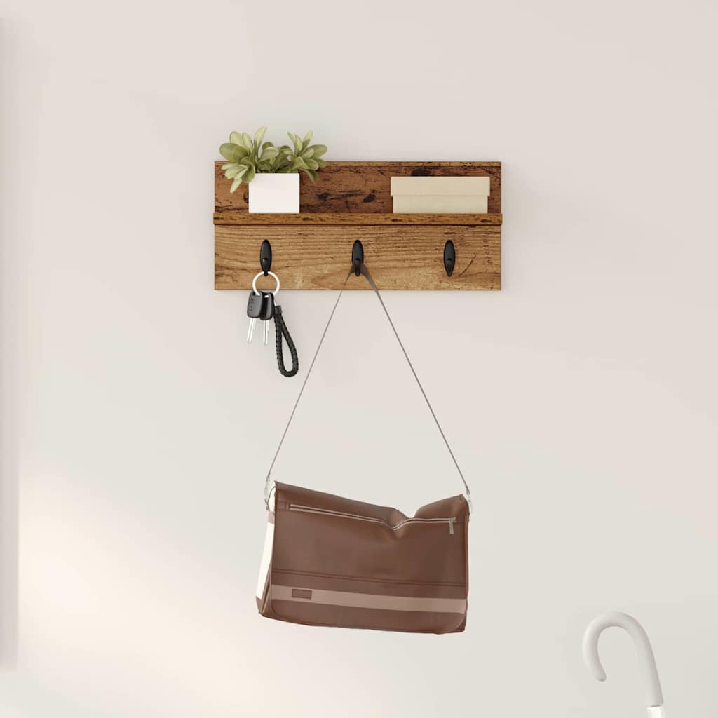 Vegghengt kleshenger med hylle Gammelt tre 40 x 10.5 x 18 cm