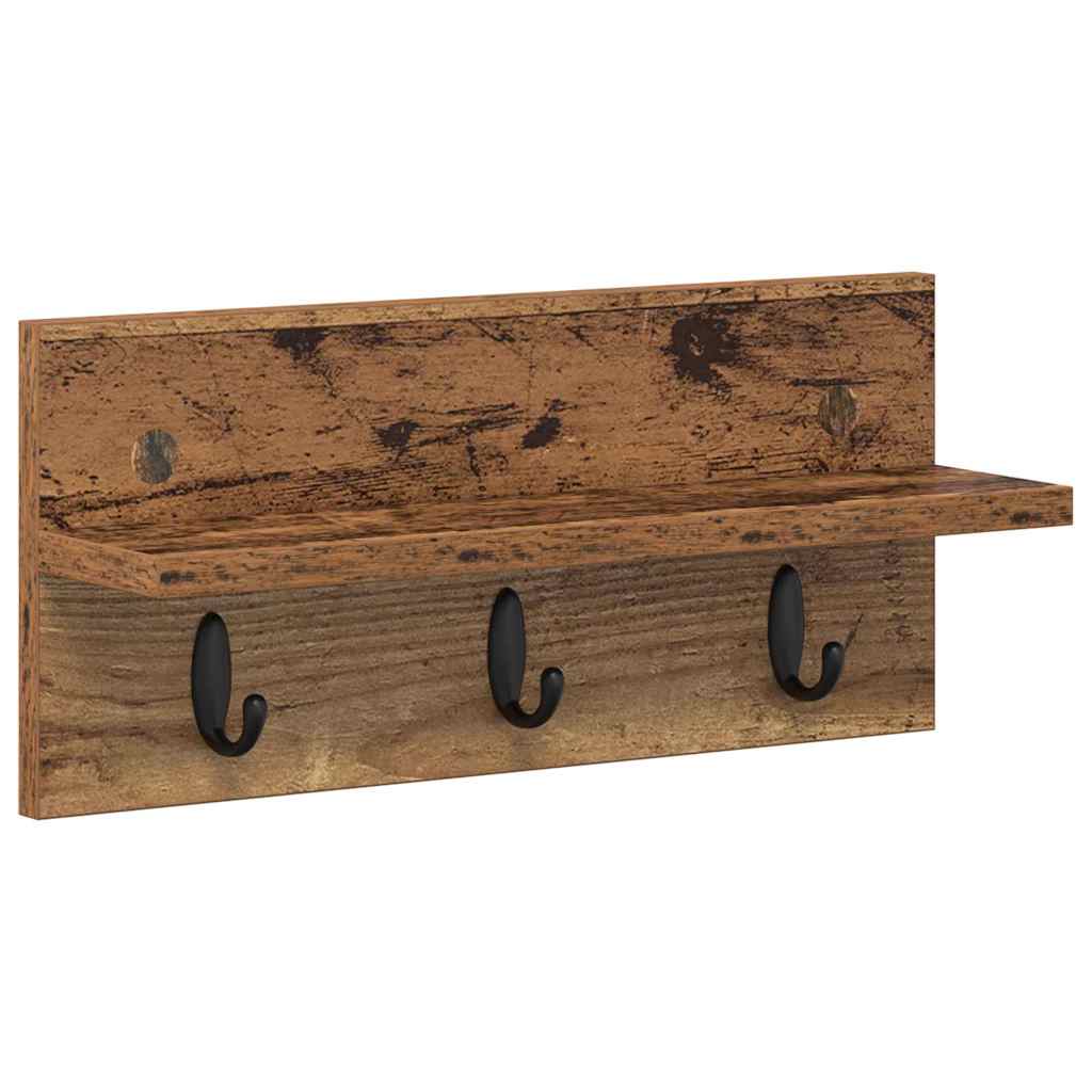 Vegghengt kleshenger med hylle Gammelt tre 40 x 10.5 x 18 cm