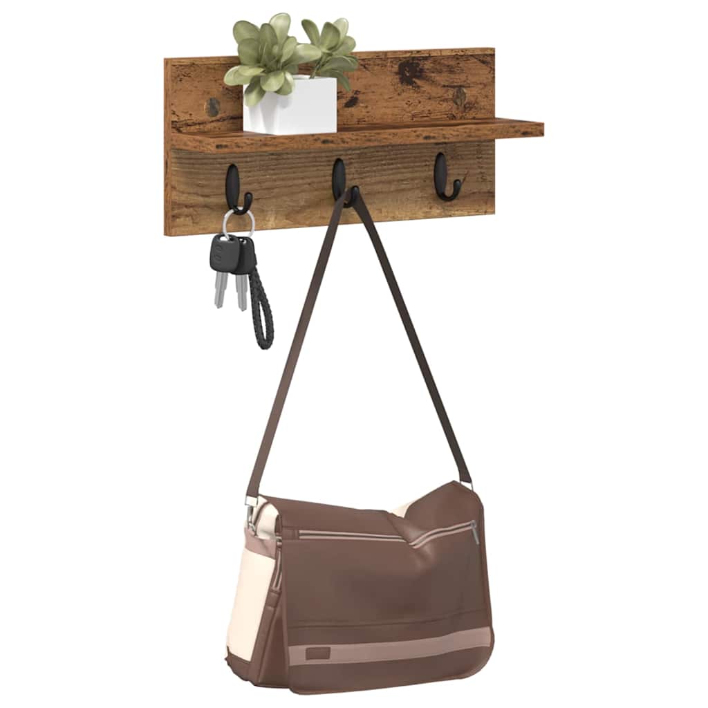 Vegghengt kleshenger med hylle Gammelt tre 40 x 10.5 x 18 cm