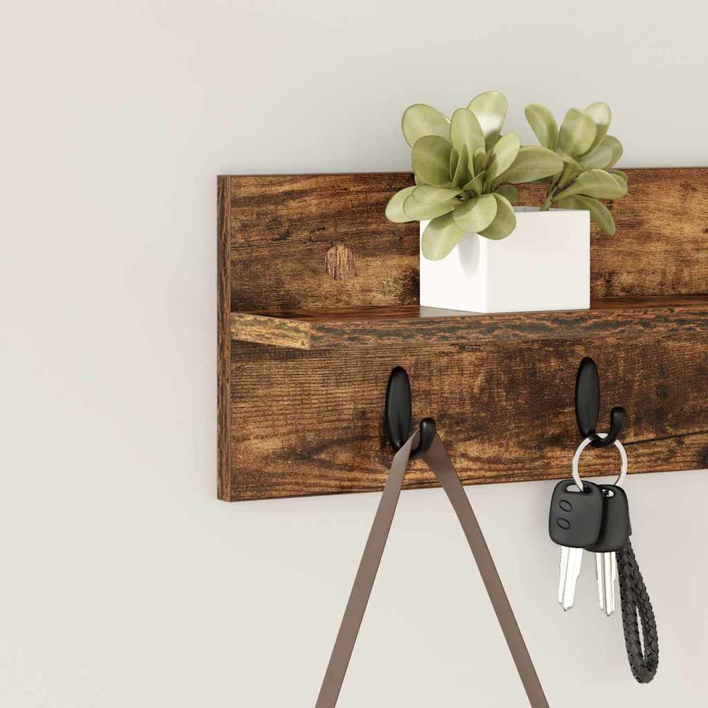 Vegghengt kleshenger Røkt eik 60 x 10.5 x 18 cm Konstruert tre