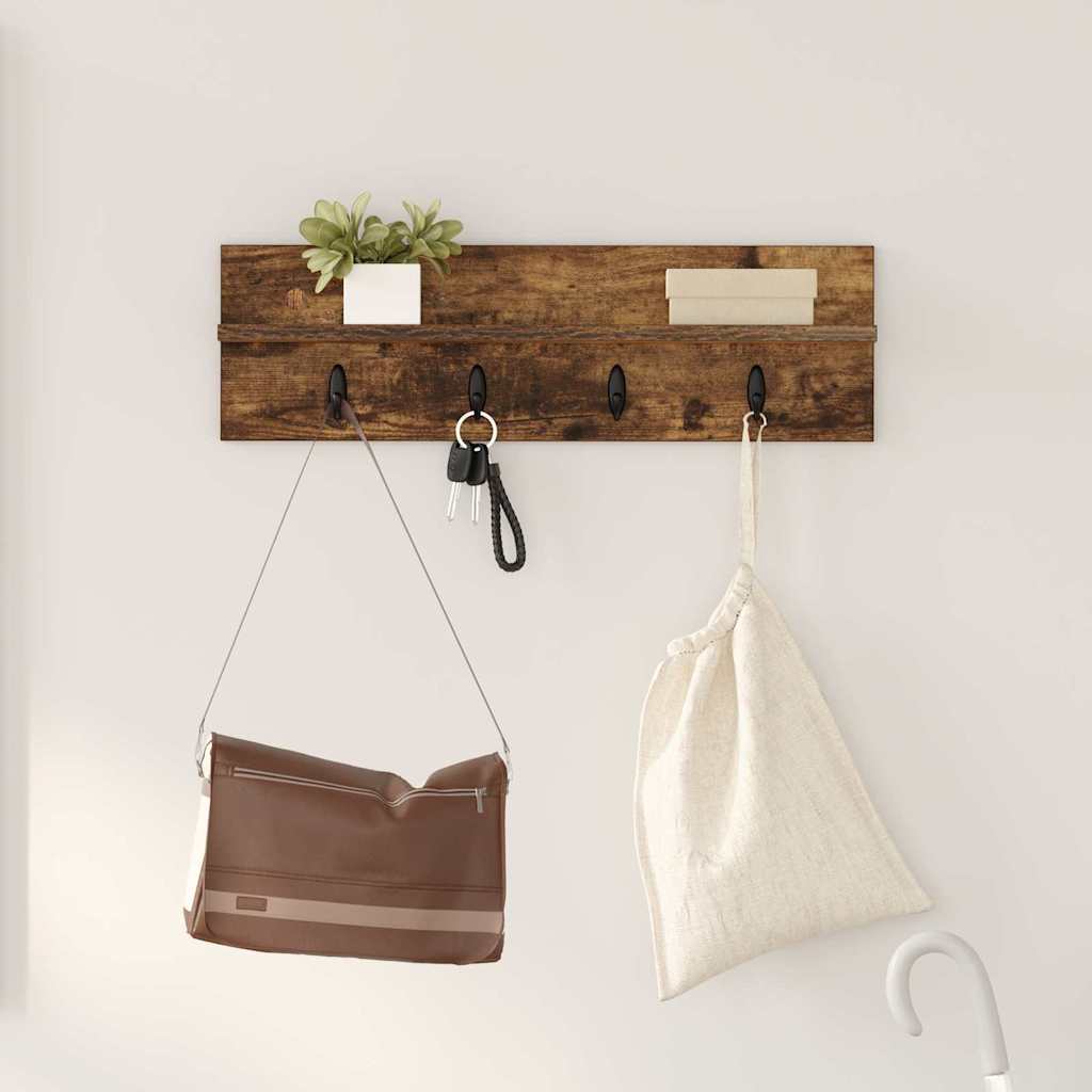 Vegghengt kleshenger Røkt eik 60 x 10.5 x 18 cm Konstruert tre