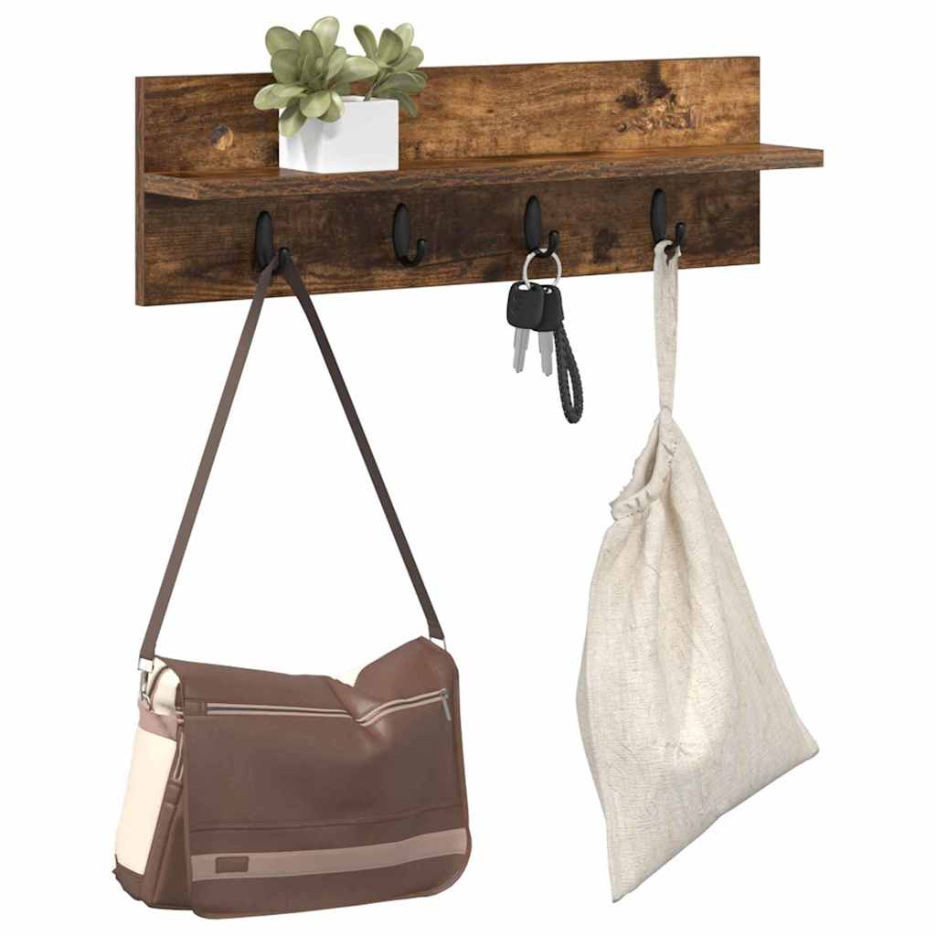 Vegghengt kleshenger Røkt eik 60 x 10.5 x 18 cm Konstruert tre