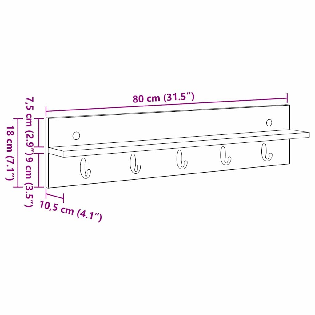 Vegghengt kleshenger Betonggrå 80 x 10.5 x 18 cm Konstruert tre