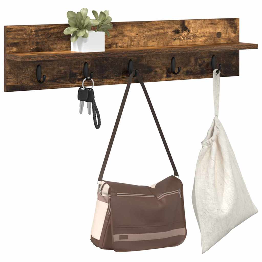 Vegghengt kleshenger Røkt eik 80 x 10.5 x 18 cm Konstruert tre