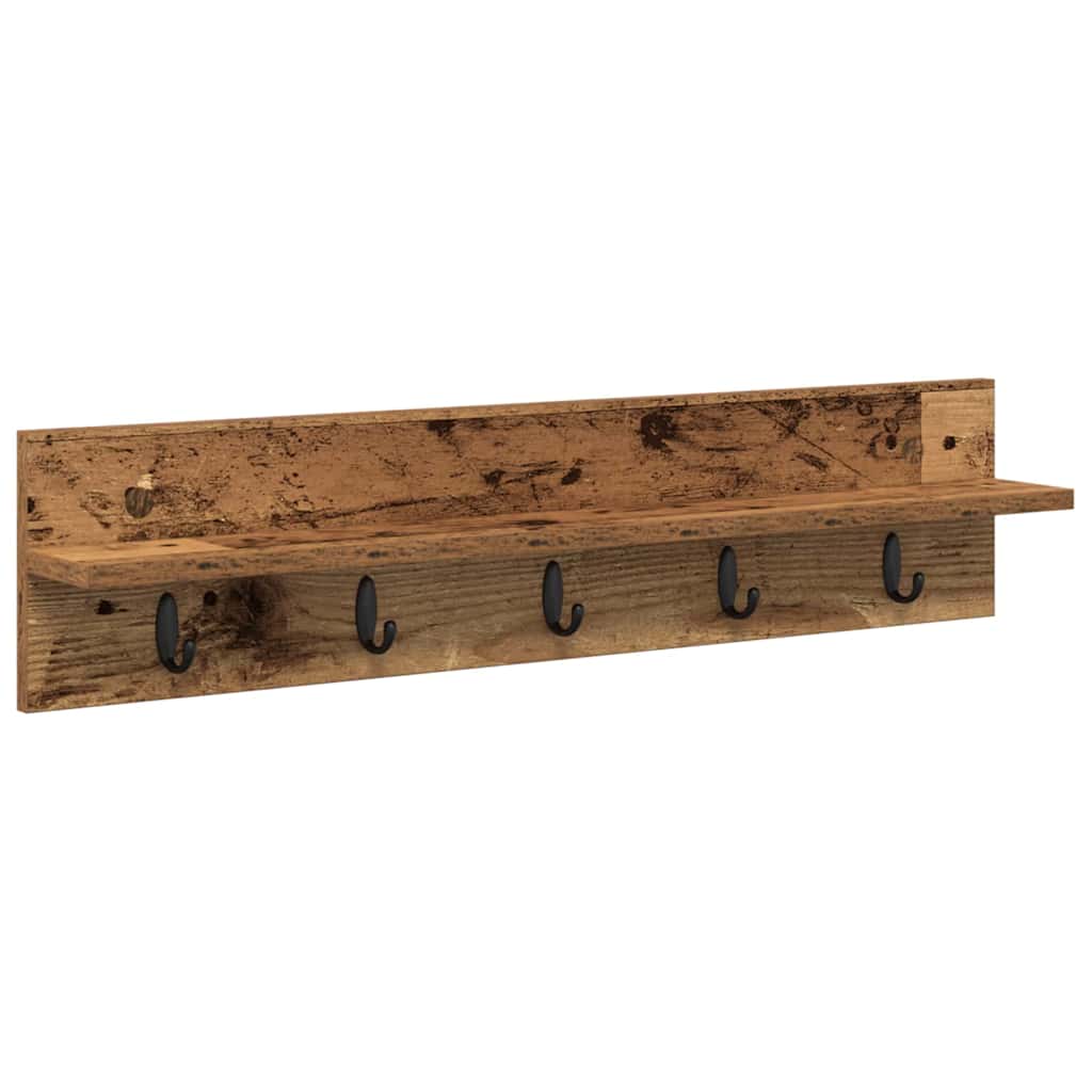 Vegghengt kleshenger med hylle Gammelt tre 80 x 10.5 x 18 cm